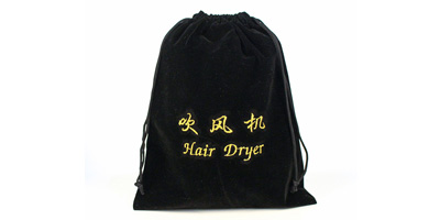 embroidered logo reusable natural cotton velvet drawstring hair dryer bags for hotel