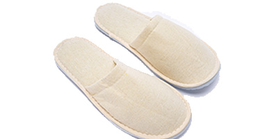 Disposable Eco-friendly Custom Gray Beige Linen Slippers for SPA Vacation Resort Hotels