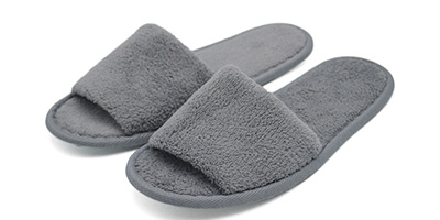 Custom Logo Luxury Grey Coral Velour Hotel Slipper Wholesale Disposable Hotel Slipper