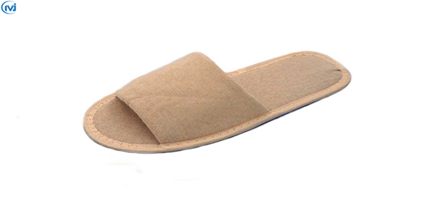 open toe non bleached natural canvas linen biodegradable guestroom slippers
